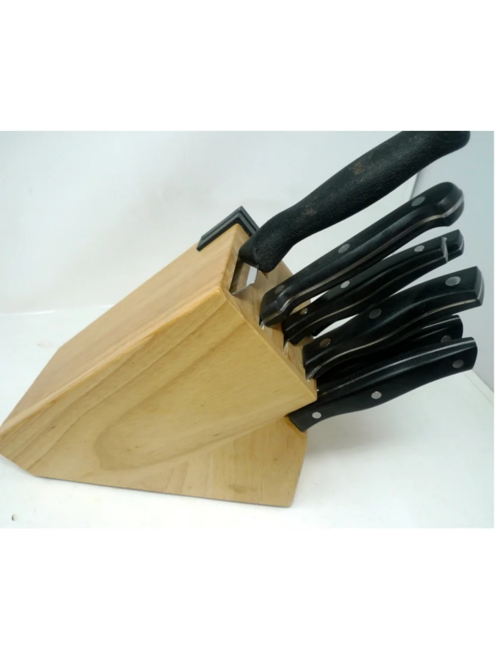 VTG Chicago Cutlery Wood Oak Knife Block 12 Slots 9 Knives Sharpener Chef Paring